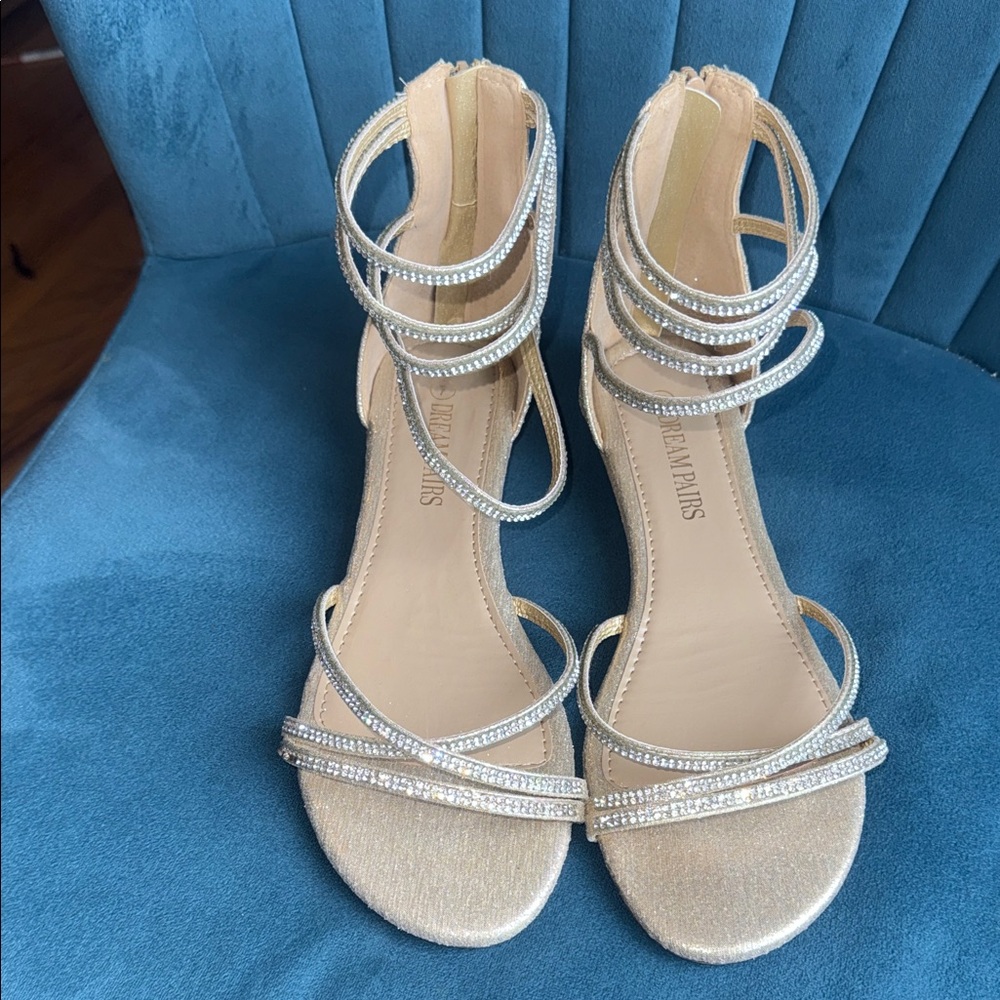 Elegant Gold Strappy Sandals Size 7